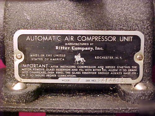 1930's ritter dentist air compressor bodine motor nice 
