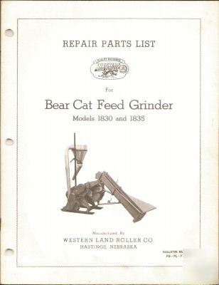 Bearcat repair pts list/ mdls 1830 & 1835 feed grinder
