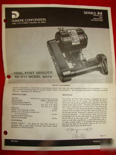 Dumore lathe tool post grinder 44-011 38,500 rpm superb