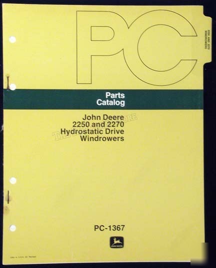 John deere 2250 and 2270 windrower parts catalog PC1367