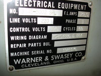 Warner & swasey automatic chucker m-3830