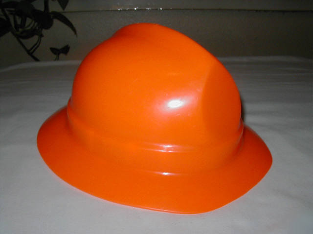 Vintage erb full brim safety orange hardhat hard hat