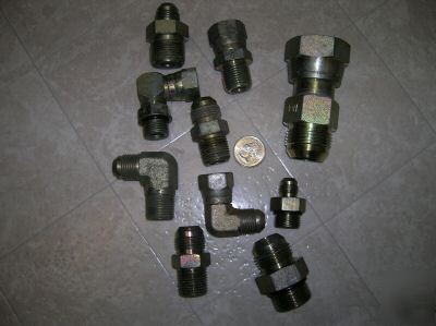 Lot of parker hydraulic fittings, adaptors and couplers