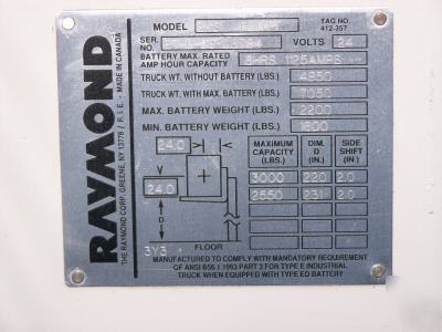 New raymond easi-R30TT 3000LBS 24V battery w/charger