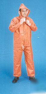 Orange waterproof pvc hooded coverall - size lge