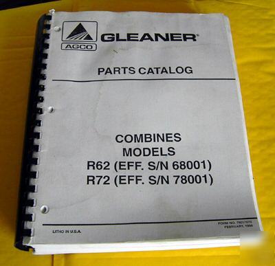 Agco gleaner R62 & R72 combines parts catalog ~ ~