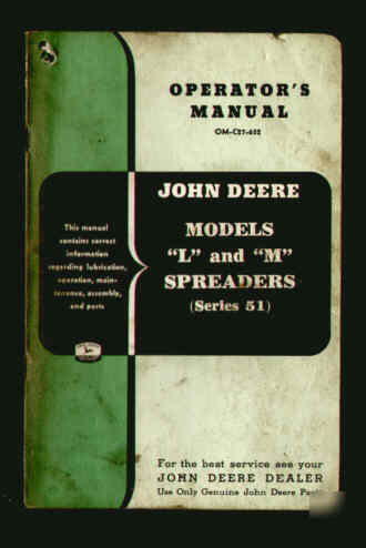 John deere l&m spreader operator & parts manual 1952 jd