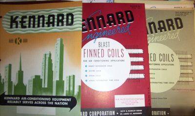 10 vintage 1950's kennard heat & a/c bulletins, catalog