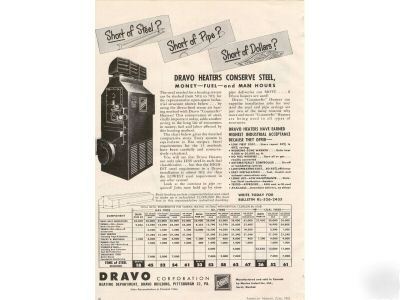 Dravo corp heater furnace pittsburgh ad 1951 hvac