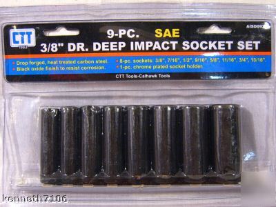 9 sae 3/8 deep wall air impact socket set tools holder