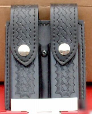 Safariland black b/w leather double mag case