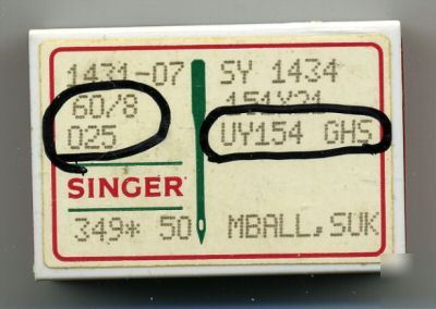 50 singer sewing machine needles 60/8 025 UY154GHS suk