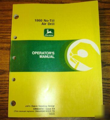 John deere 1860 no till air drill operator's manual jd