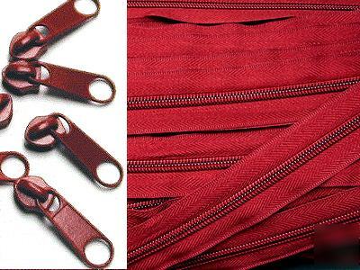 #5 nylon coil zipper chain 10YD dark red + 25 sliders