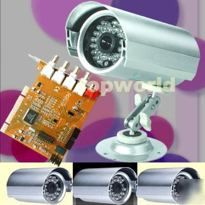 Four 35 ir waterproof day&night camera + 4-ch dvr card