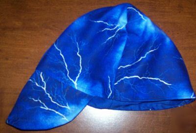 Blue lightening welders hat hats cap caps welding biker