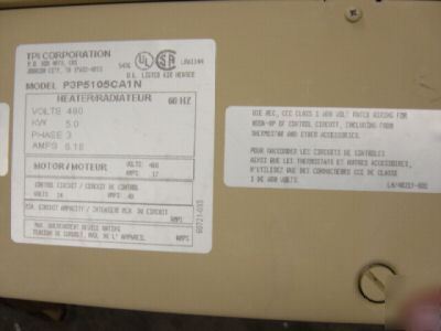 Tpi 5.0 kw 480 vlt 3 ph taskmaster electric heater 