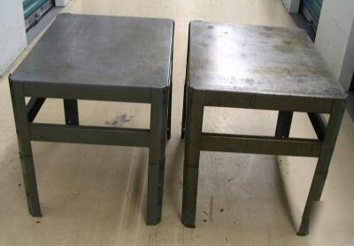 Lot (2) heavy duty steel machinist tool work tables 