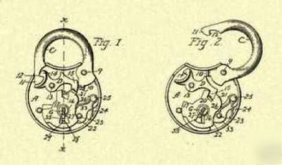 Russell & erwin padlock 1899 us patent art PRINT_L107