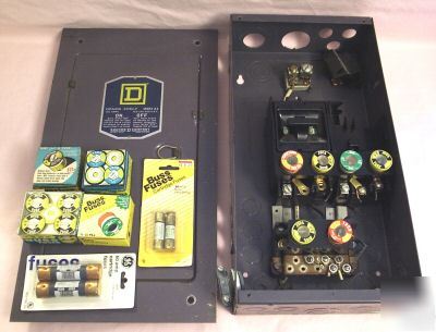 Square d 100 amp fuse box/breaker + misc. boxed fuses