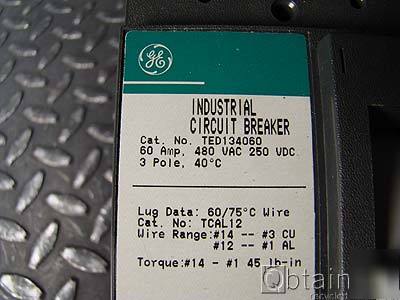 Ge general electric breaker TED134060 480VAC 250VDC 60A