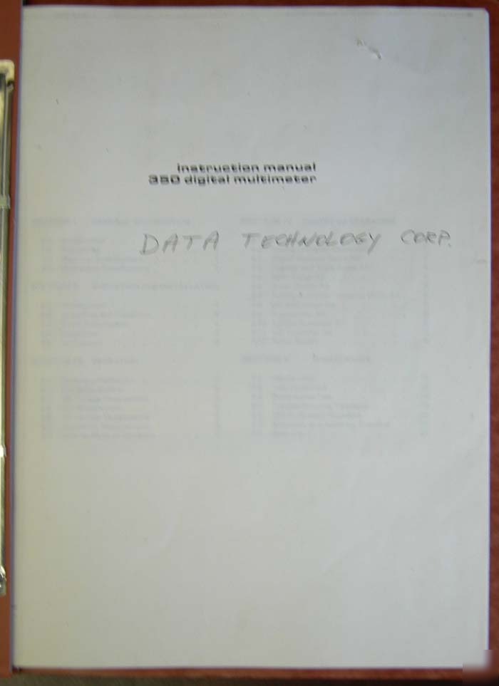 Data technology 350 digital multimeter manual