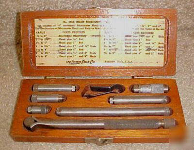 Vintage lufkin micrometer set head & rods w wood case 