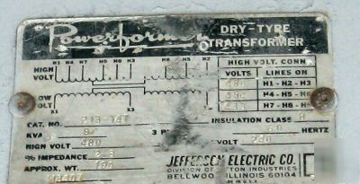 Jefferson electric 9 kva 3 phase dry type transformer