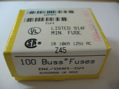 100PC p/n GMA5A ; fuse 5A 125V fast glas ,mfg: bussmann