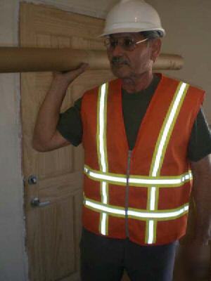 6 orange safety vest 7.5 oz twill fabric w zipper front