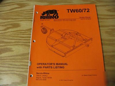 Rhino TW60/72 operators manual and parts listing