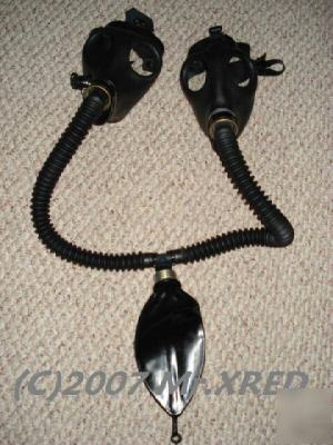 Gas mask rebreather 2-n-1 rubber hoses tubes fetish use