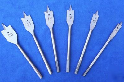 New 6 piece flat wood bit set - sizes from 10 - 25MM - 