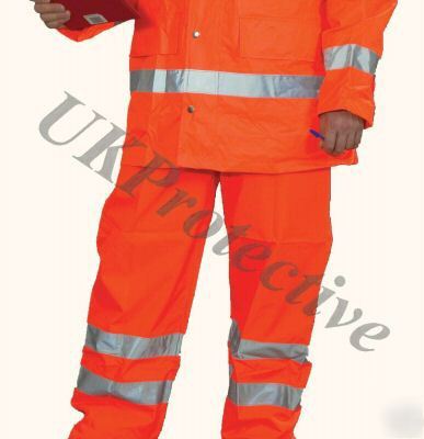 Hi-vis 3M tape orange waterproof contractor trousers- l
