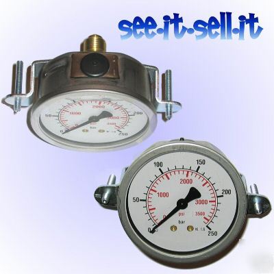 Hydraulic pressure gauge 0 - 250 bar 63MM dia stainless