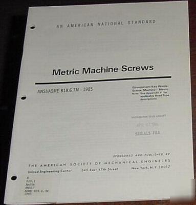 Ansi/asme standard metric machine screws 