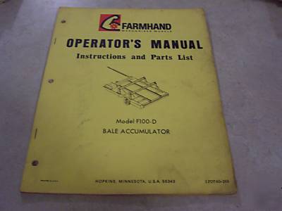 Farmhand F100-d bale accumulator operator's manual