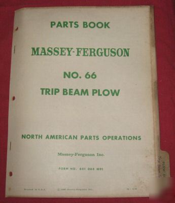 Massey-ferguson no 66 trip beam plow parts catalog 