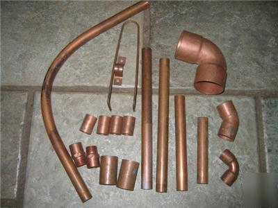 18 piece lot plumbing copper just under 2LBS elbows etc