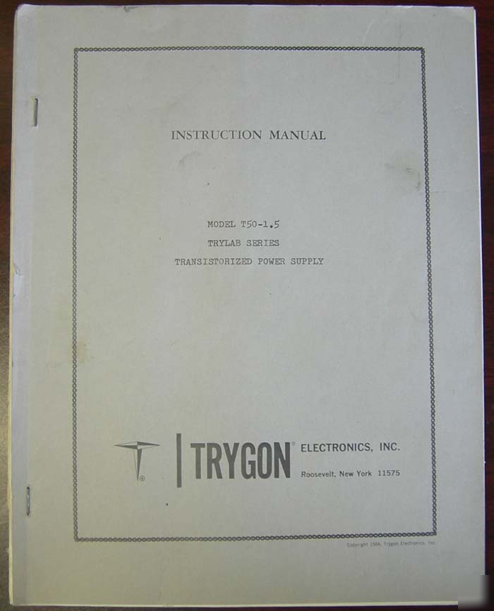 Trygon T50-1.5 transistorized power supply manual