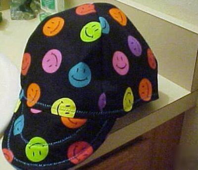 Reversable smiley faces welder cap hat caps hats 