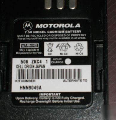 New 2 motorola radio 7.5V ni-cd battery HNN9049A 