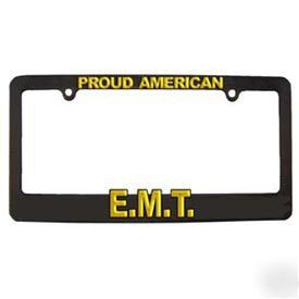 New e.m.t. auto license plate frame item 