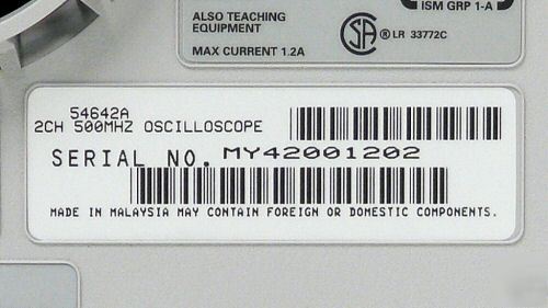 Agilent hp 54642A 500 mhz, 2 ch., digital oscilloscope