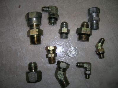 Lot of parker hydraulic fittings, adaptors and couplers