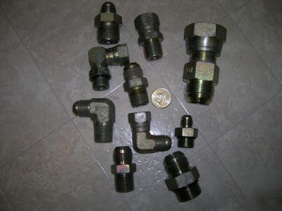 Lot of parker hydraulic fittings, adaptors and couplers