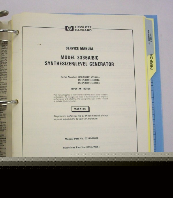 Hp 3336A/b/c synthesized generator service manual