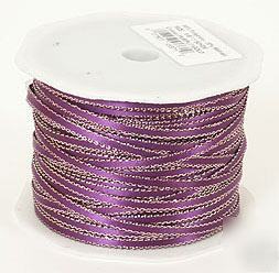 1/8 in 50 yd purple double face satin ribbon gold edge