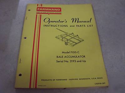 Farmhand F100-c bale accumulator operator's manual