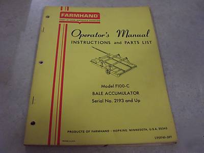 Farmhand F100-c bale accumulator operator's manual
